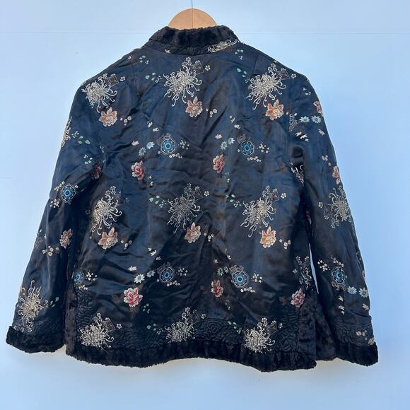 Vintage Y2K Reversible Asian Faux Fur Jacket Black Brown Boxy Funky Small - Picture 7 of 9